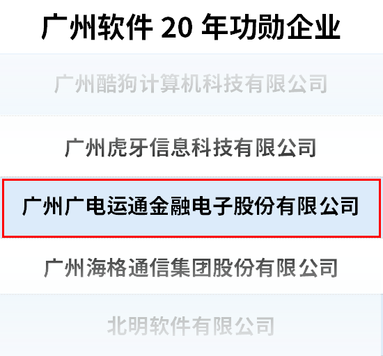 廣電運(yùn)通榮獲“廣州軟件20年功勛企業(yè)”稱號